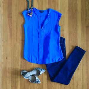 J. Crew Pleat-Front Crepe Top with Cap Sleeves